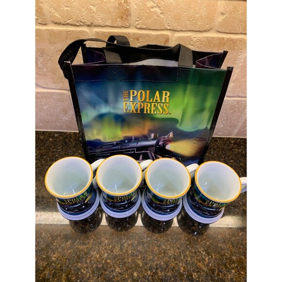 Polar Express Mugs (4) with Matching Bag NEW - Picture 3 of 6
